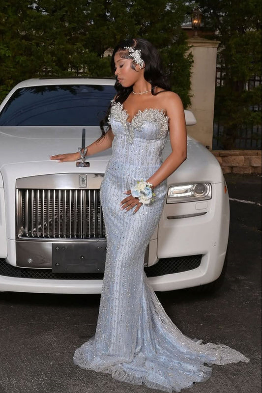Classic Sweetheart Strapless Crystals Mermaid Prom Dresses Gem With Beads