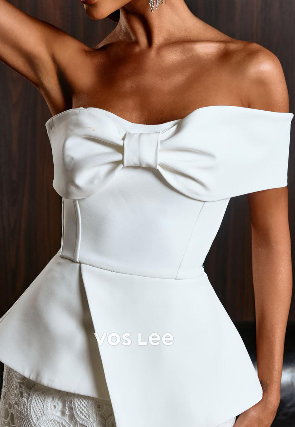 Ivory Mother of the Bride Two-Piece Set | Off-the-Shoulder Peplum Top & Lace Skirt