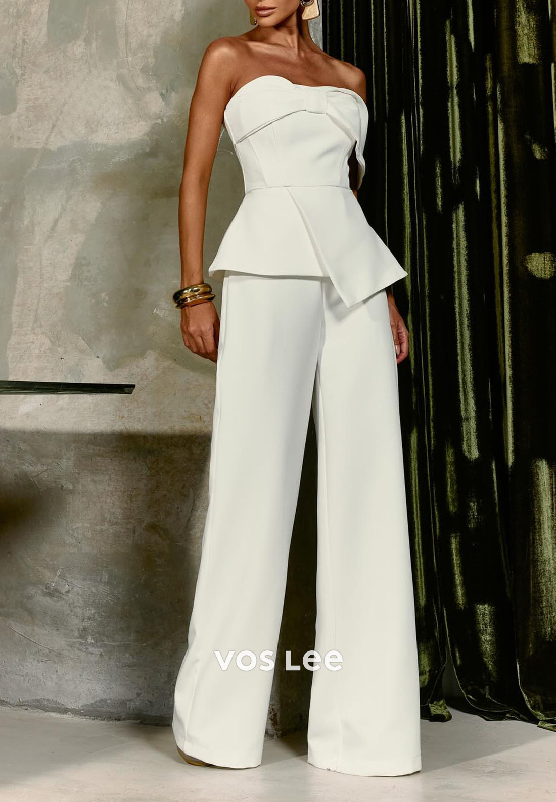 Ivory Mother of the Bride Pant Suit | Off-the-Shoulder Jumpsuit