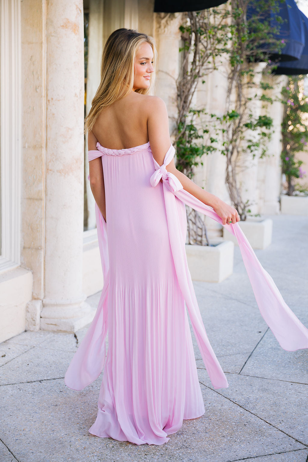 Chic Pink Off Shoulder Bridesmaid Dress | Flowy Pleated Maxi Gown for Special Occasions