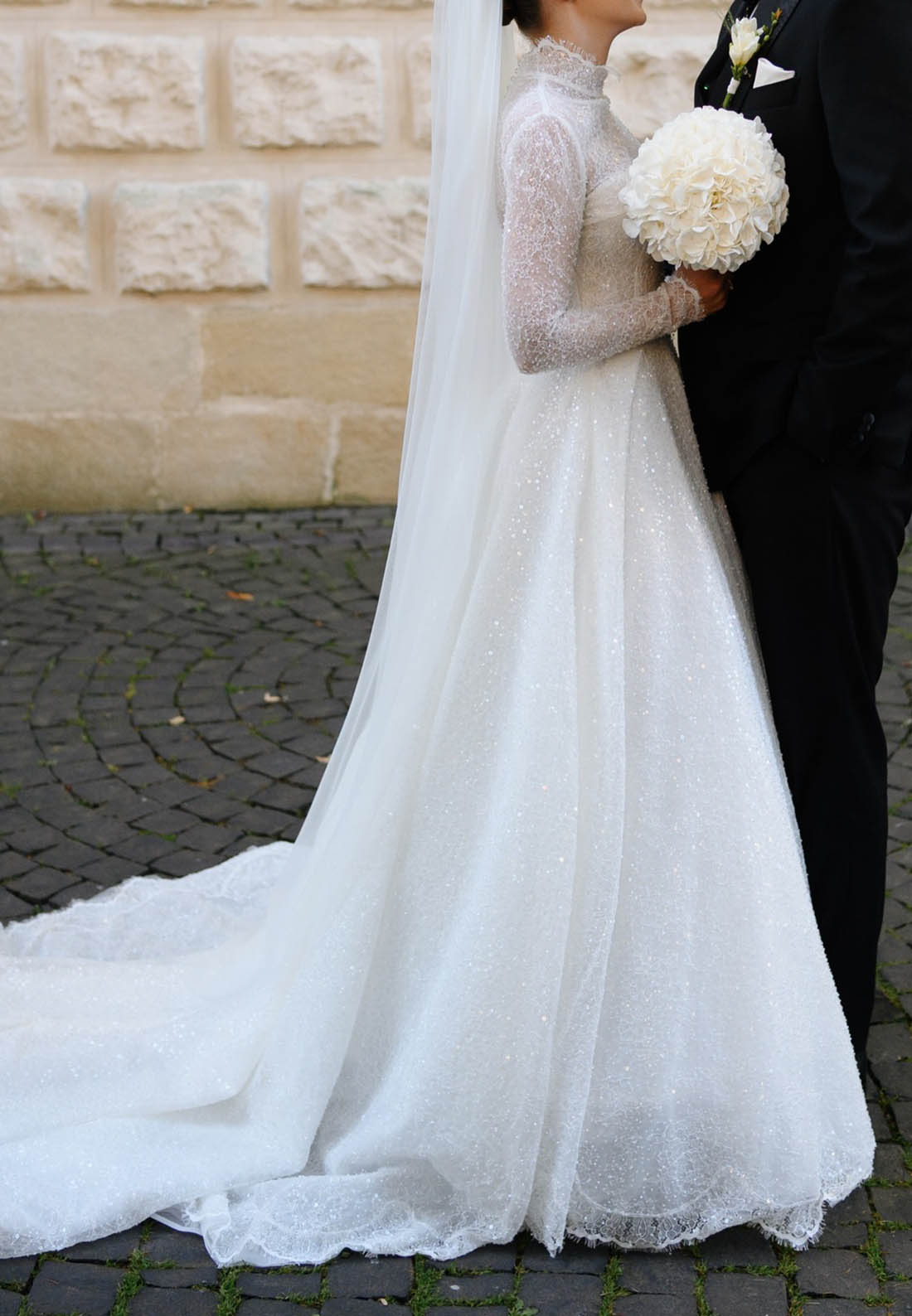 A-Line High Neck Long Sleeves Lace Wedding Dress