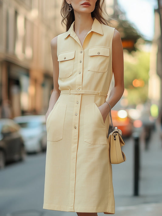 Sleeveless Pastel Yellow Shirt Dress