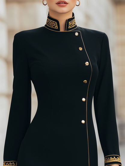 Embroidered Collar And Cuffs Mini Dress