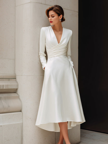 Elegant Wrap V-Neck Midi Dress