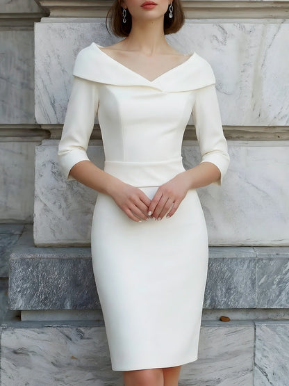 Off-Shoulder Folded Collar Sheath Midi Dress