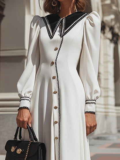 White Maxi Dress With Contrasting Collar