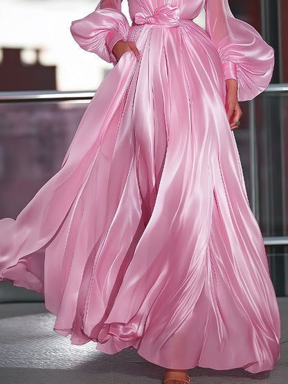 Cute High-Neck Satin Maxi Dress – VOS LEE