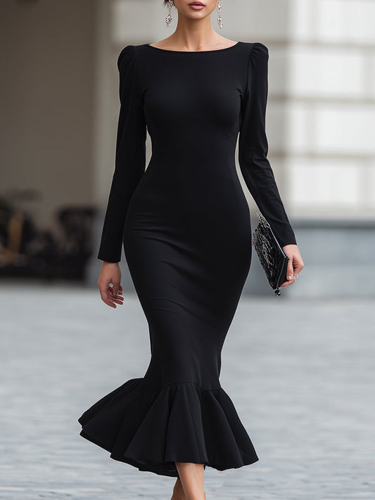 VOS LEE Sculpted Fit Ruffle-Hem Midi Dress