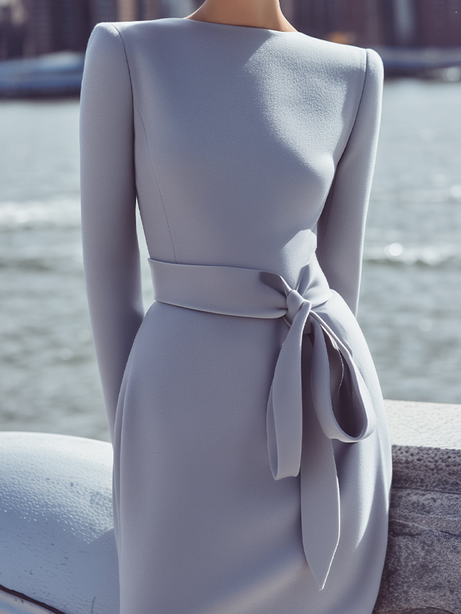 Dove Grey Belted Mini Dress