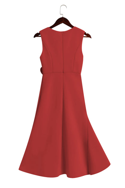 Red Sleeveless Midi Elegant A-line Dress