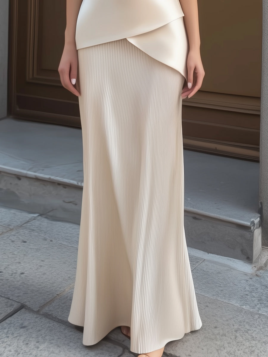 Pleated Panel Maxi Dress With Satin Waist Detail