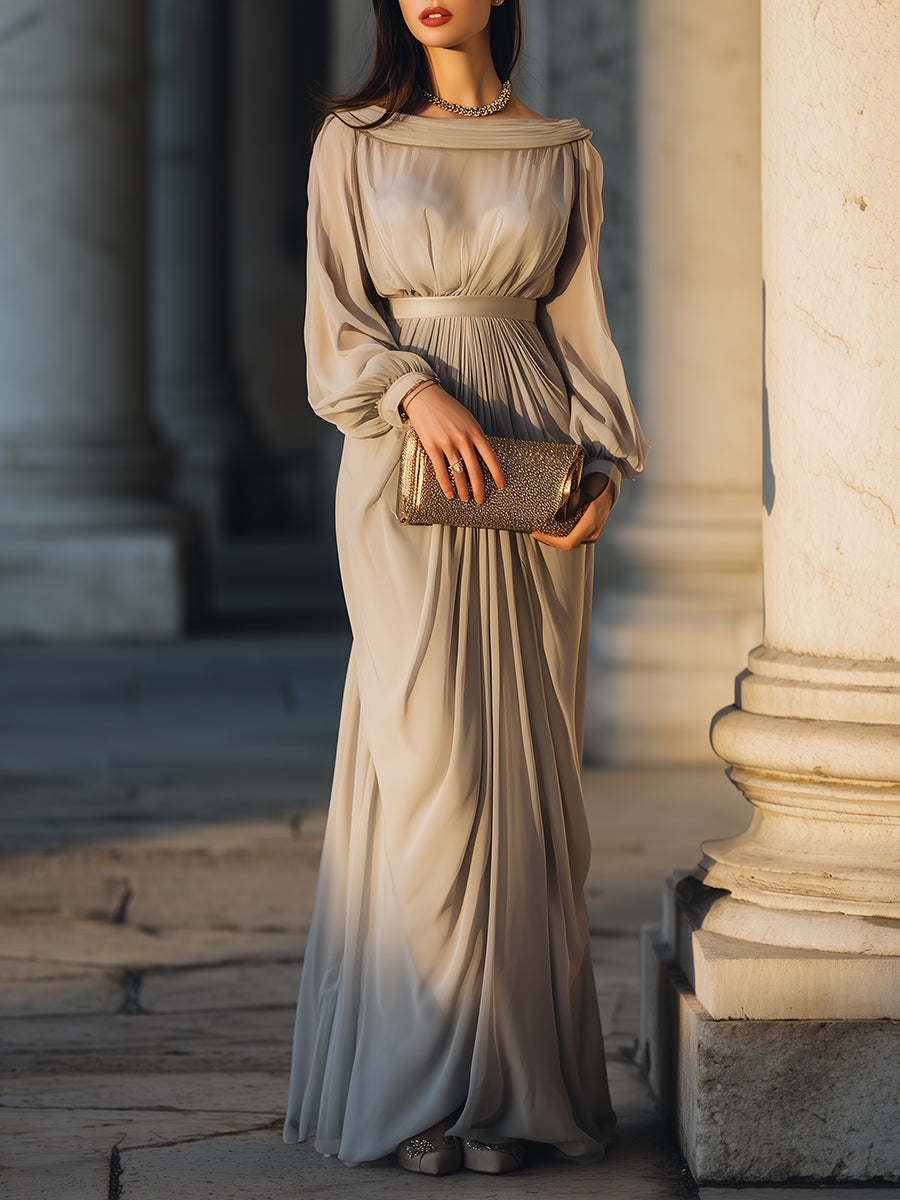 Draped Chiffon Off-Shoulder Goddess Evening Gown