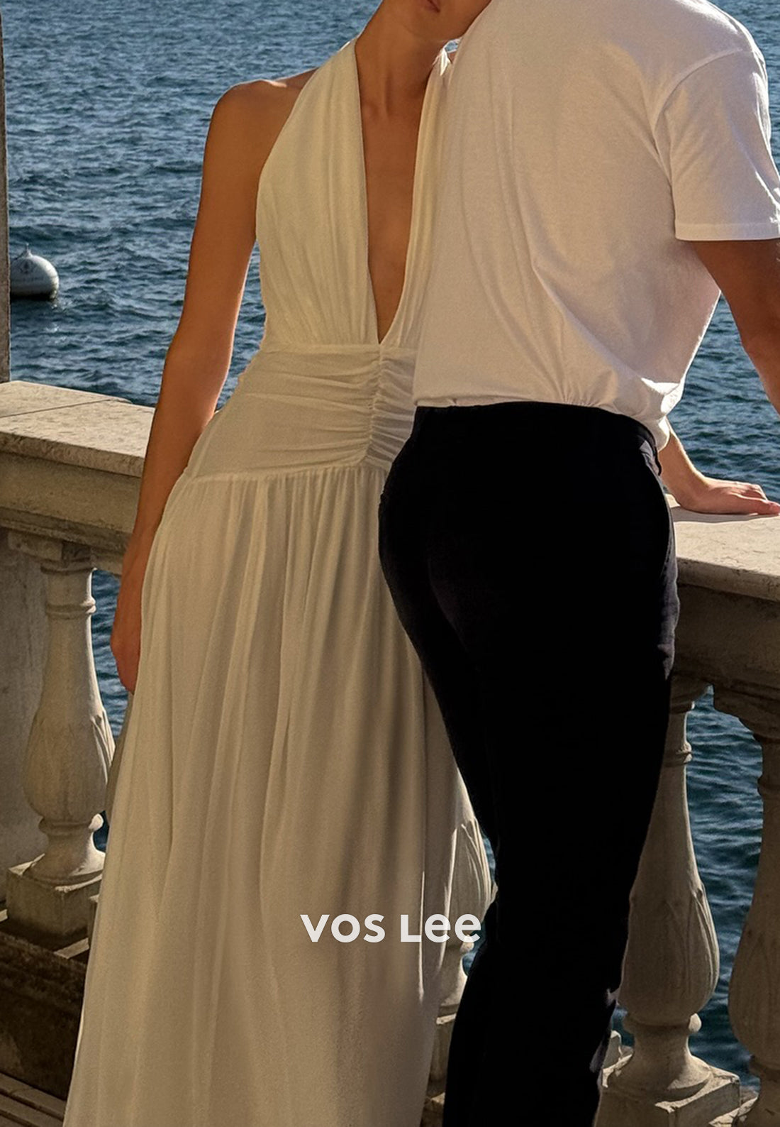 Classic & Timeless A-Line Halter Floor-Length Pleated Beach Wedding Dresses