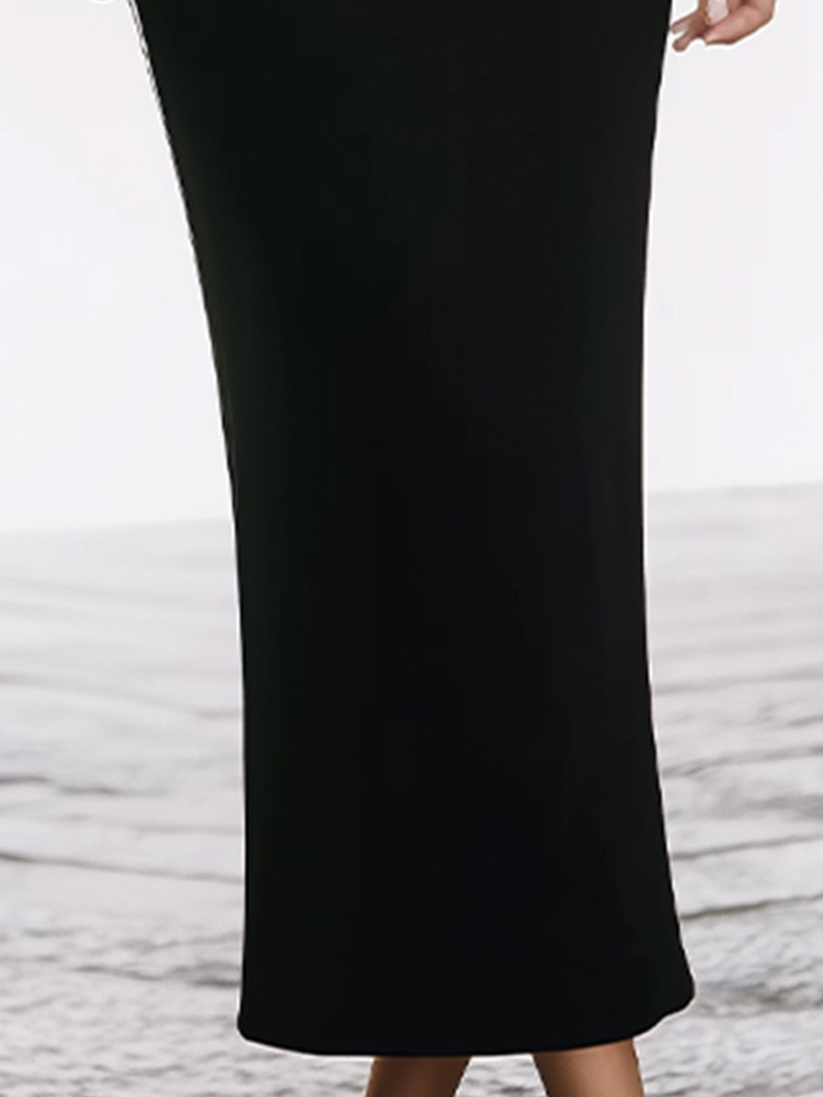 Elegant Contrast Collar Sleeveless Maxi Pencil Dress