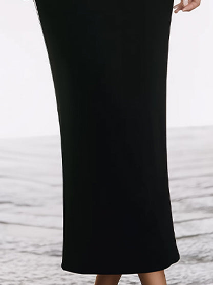 Elegant Contrast Collar Sleeveless Maxi Pencil Dress