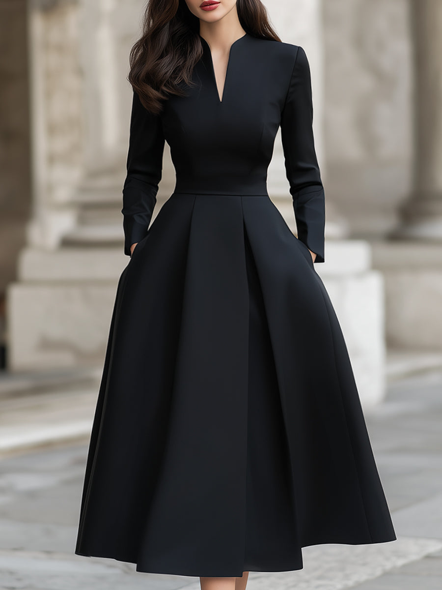 Elegant Structured V-Neck Midi Dress