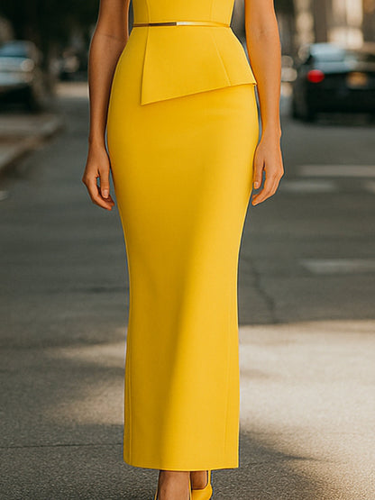 Strapless Column Gown With Belt Detail