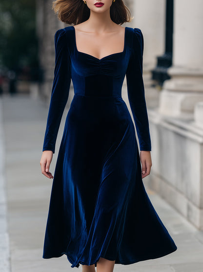 VOS LEE Velvet Sweetheart A-Line Midi Dress