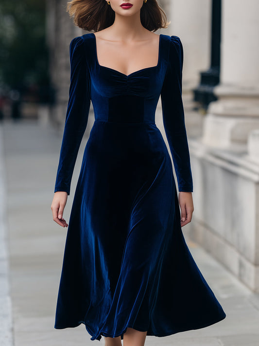 VOS LEE Velvet Sweetheart A-Line Midi Dress