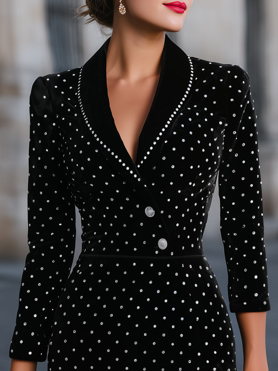 Velvet Polka-Dot Printed Tailored Mini Dress