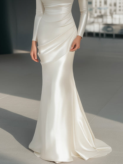 Satin Draped Off-Shoulder Gown