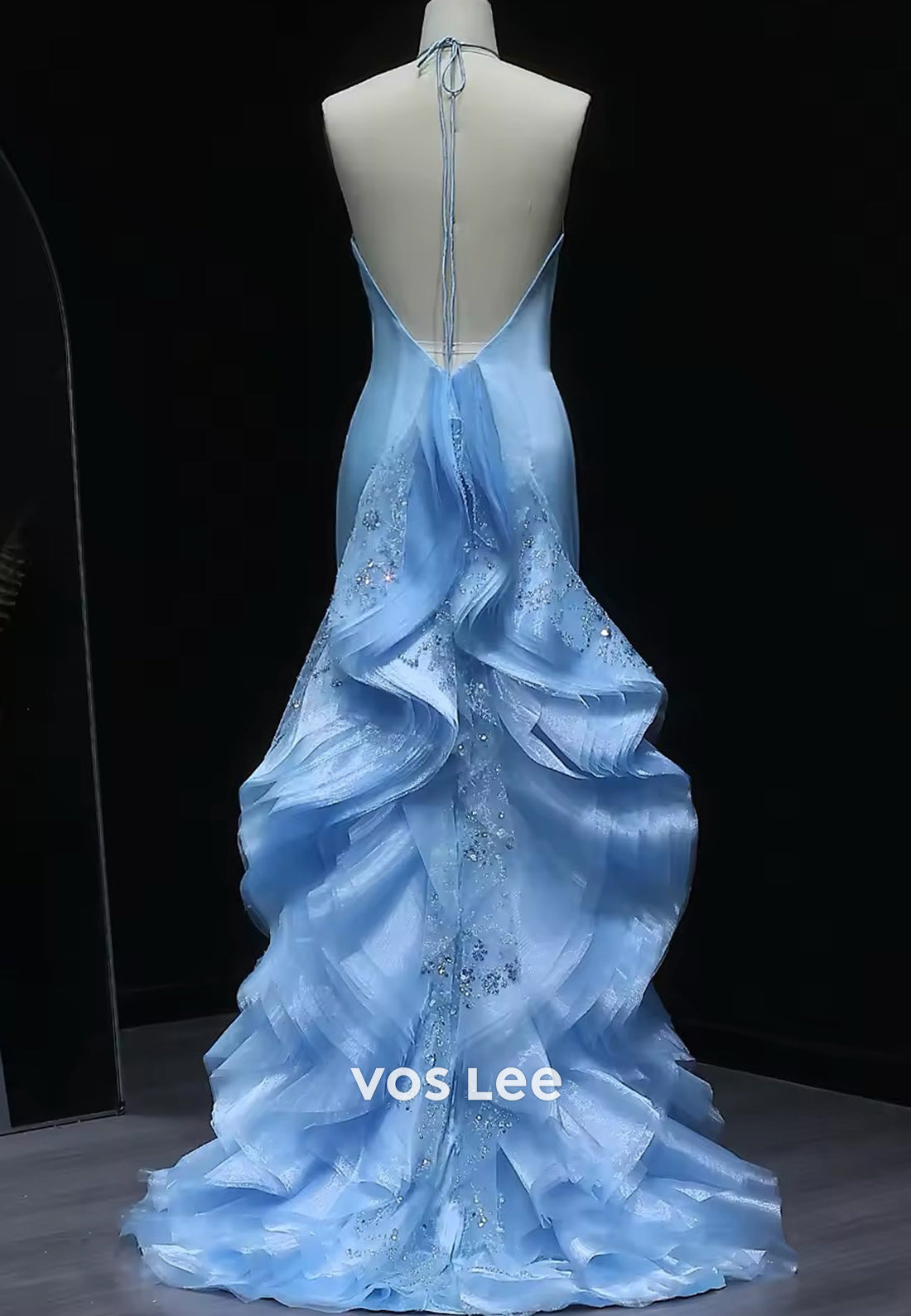 Couture & Ornate Pleated Halter Sequins Mermaid Evening Dresses with Sweep Train