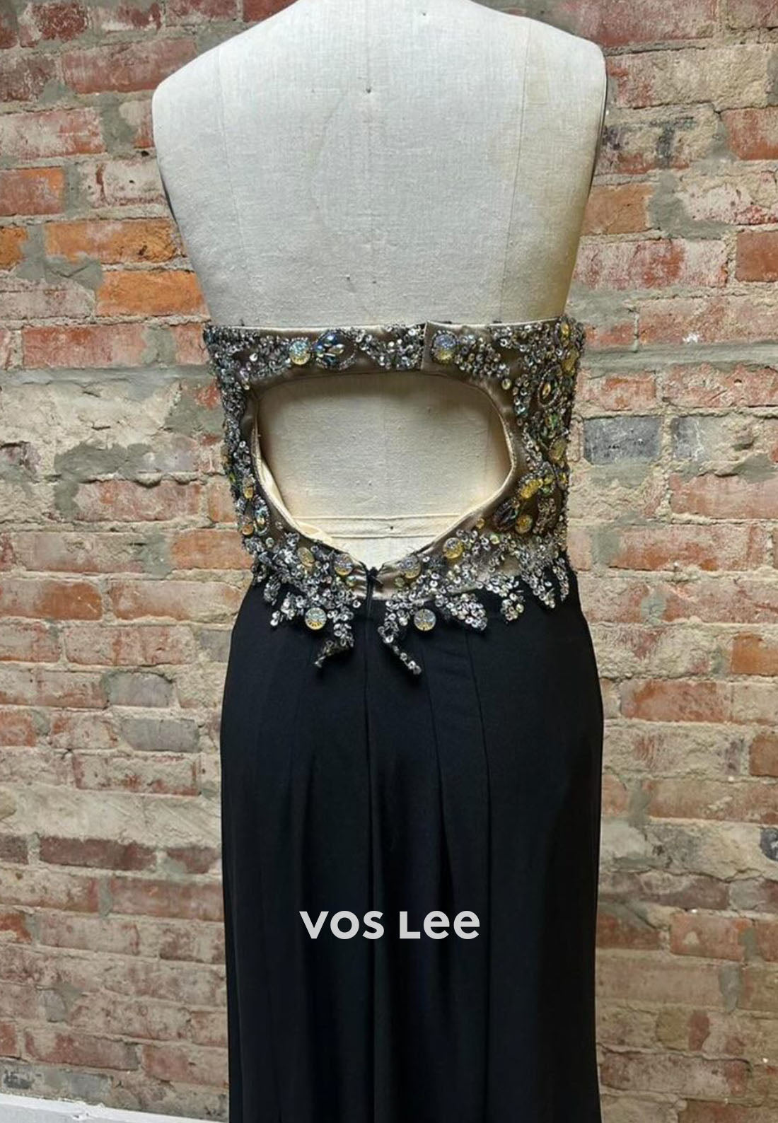Sweetheart Ceystals Beading Pleat Black Evening Dress
