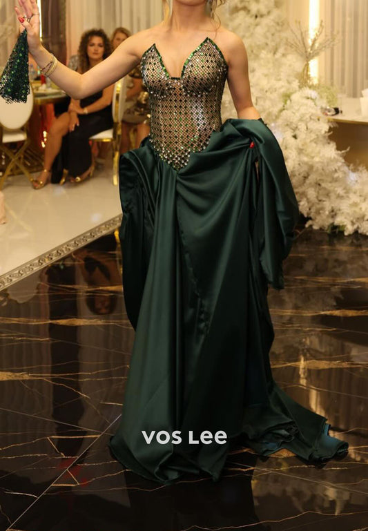 Emerald Green Sweetheart Sequins A Line Floor-Length Evening Dresses Prom Dress
