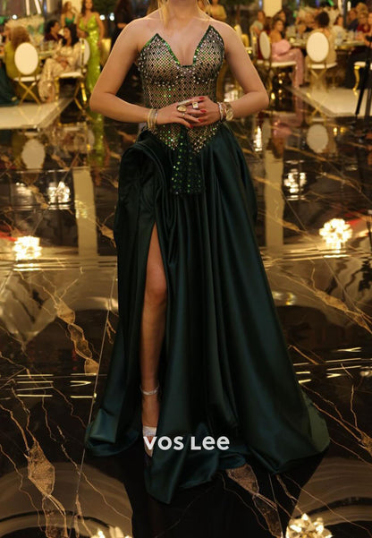 Emerald Green Sweetheart Sequins A Line Floor-Length Evening Dresses Prom Dress