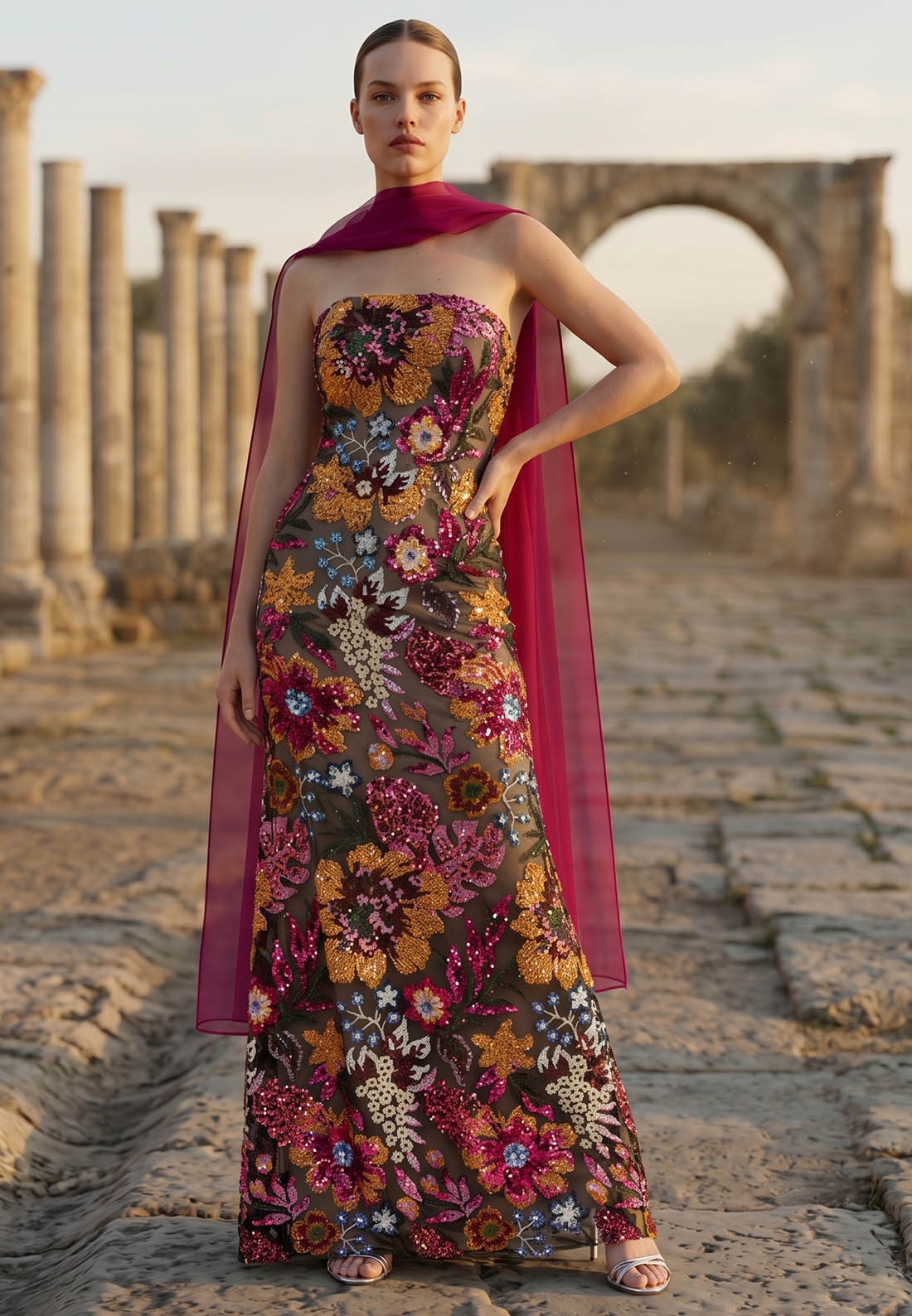 A-Line Sleeveless Strapless Appliques Evening Dress