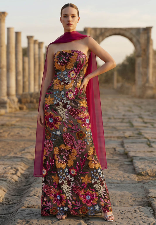 A-Line Sleeveless Strapless Appliques Evening Dress