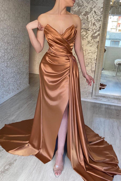 Sweetheart Mermaid Evening Dress Slit Pleated With Ruffles