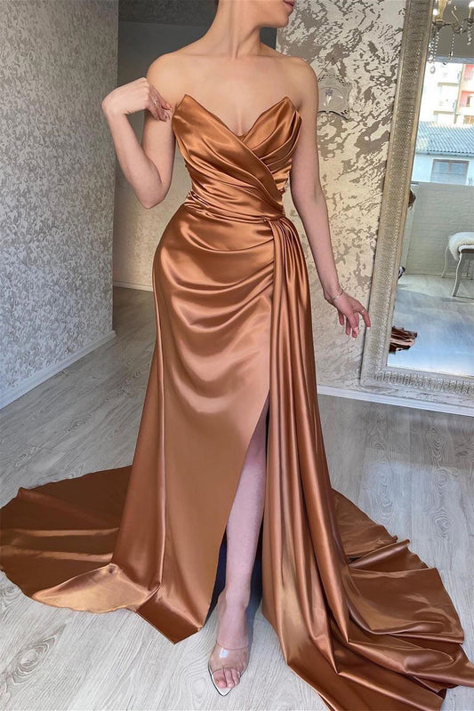 Sweetheart Mermaid Evening Dress Slit Pleated With Ruffles