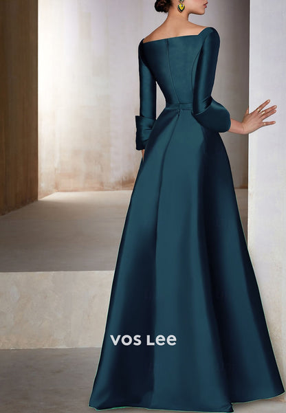 Elegant Satin Long Sleeves A line Evening Dress Mother For Bride Dress