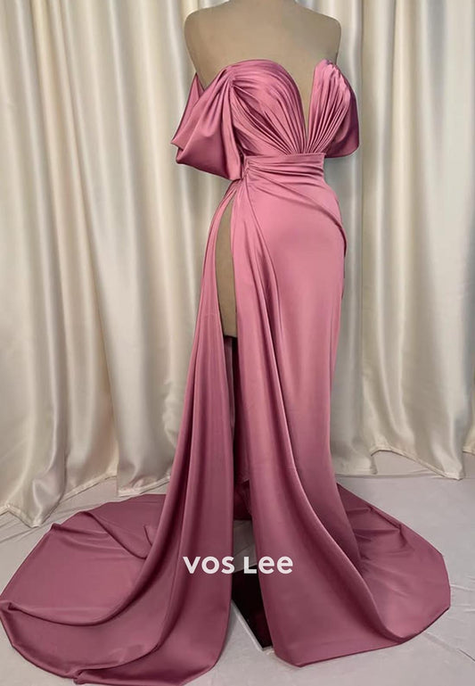 Chic & Modern Off Shoulder Sweetheart Evening Prom Dresses with Brush Train