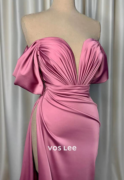 Chic & Modern Off Shoulder Sweetheart Evening Prom Dresses with Brush Train
