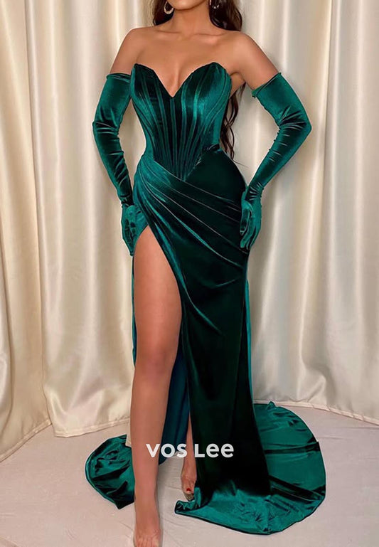 Couture & Ornate  Sweetheart Mermaid Prom Dresses with High Split with Long gloves