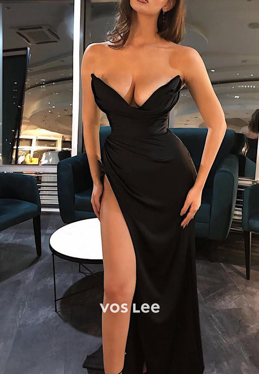 Chic & Modern Low V-Neck Mermaid Prom Dresses Evening Gowns with High Split