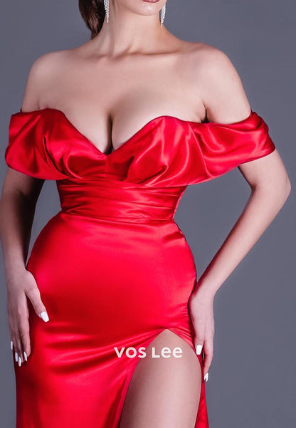 Gorgeous & Charming  Off-Shoulder Ruched Mermaid Prom Dresses with Split