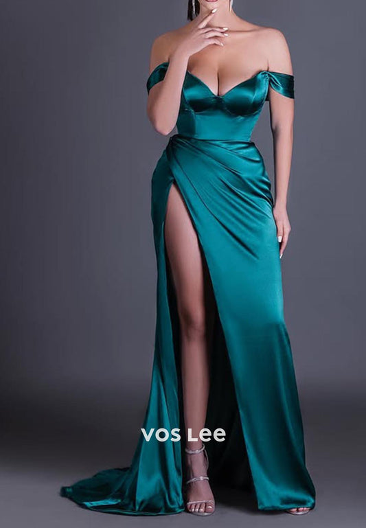 Elegant & Luxurious Off-Shoulder Mermaid Holiday Prom Dresses with High Split