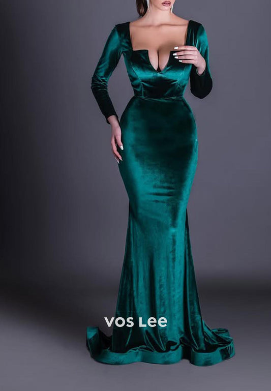 Simple & Casual Long Sleeves Ruched Mermaid Prom Dresses Formal Dresses