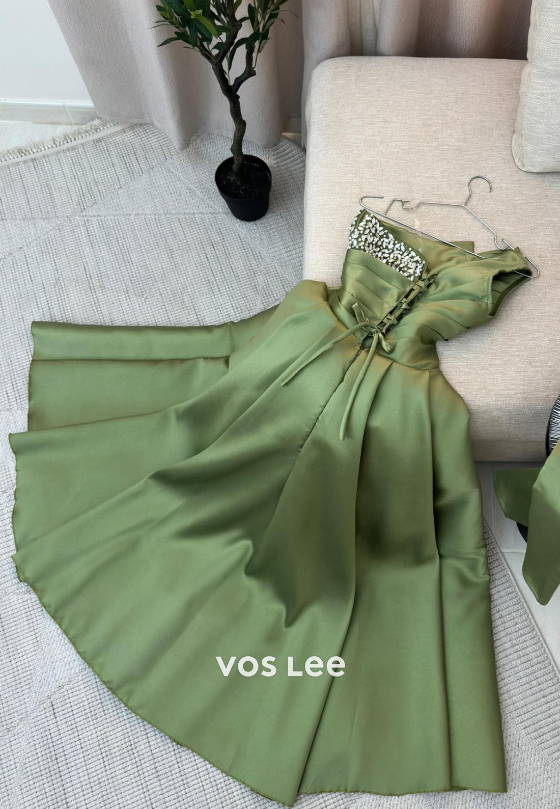 A-Line Long Sleeve One Shoulder Rhinestone Pleated Ankle-Length Evening Dresses