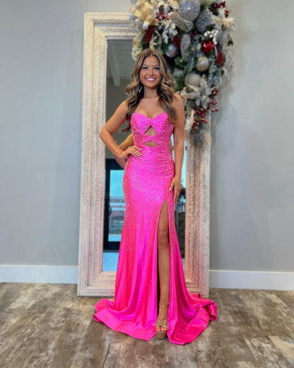 Sparkle Sequined Strapless Trumpet with Train Evening Dress Formal Party Prom Gown
