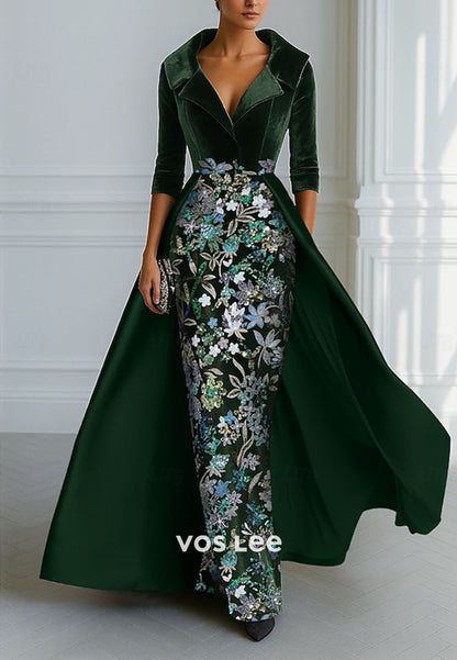 Elegant & Luxurious V Neck Velvet Embroidery Sequined Mermaid Evening Dress