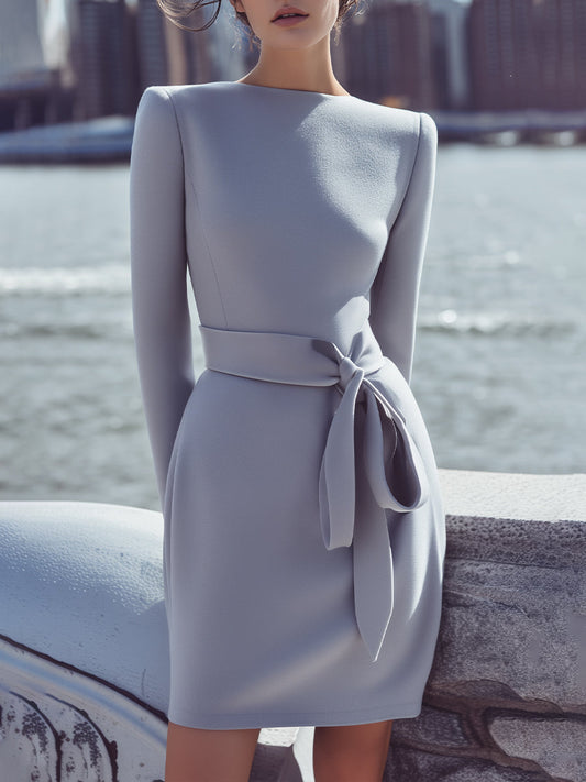 Dove Grey Belted Mini Dress