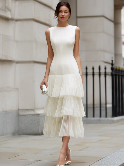 Sleeveless Tiered Pleated Midi Dress