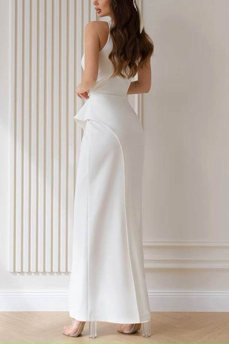 Sheath-Column Ankle Length Elastic Cloth Little White Dress