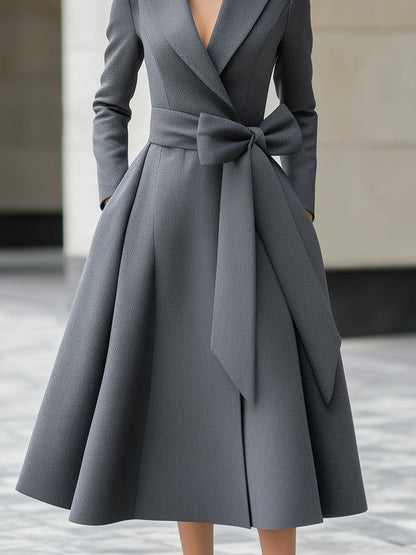 Belted A-line Coat Dress With Bow Belt Detail