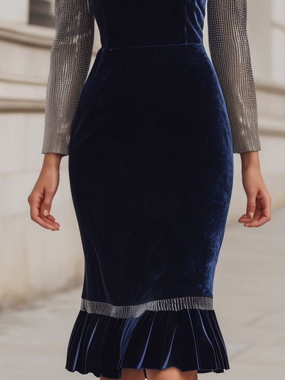 Midnight Velvet Dress With Metallic Accents