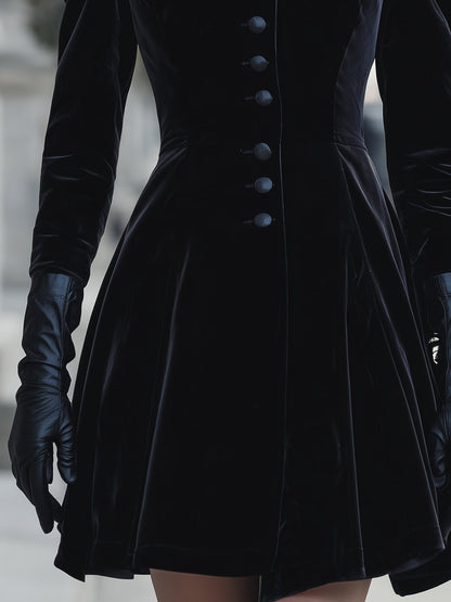 Velvet High-Neck Buttoned Mini Dress